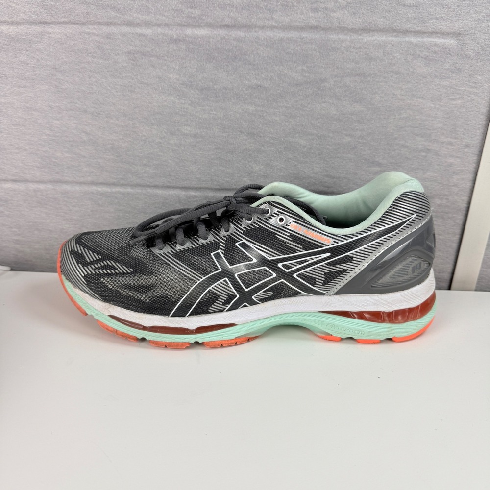 Asics Womens 11 Gel Nimbus 19 Running Shoes Gray Silver Coral Mint Sneakers